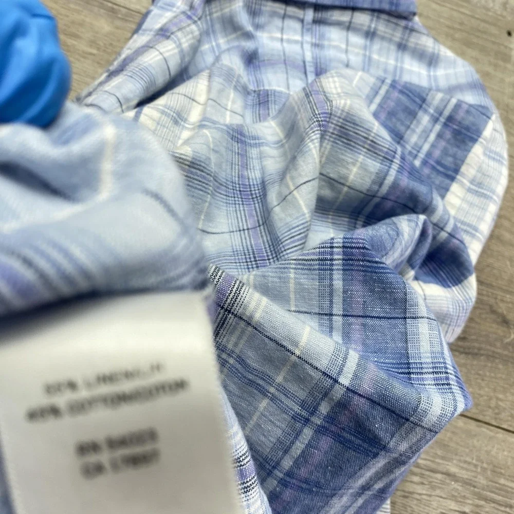 Banana Republic Shirt Mens‎ Medium Blue Plaid Linen Long Sleeve Button Up Casual